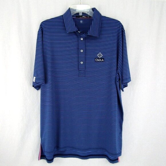 RLX Ralph Lauren Blue Stripe Golf Polo Shirt Wicking Mens Size L CMAA Logo - Picture 10 of 10
